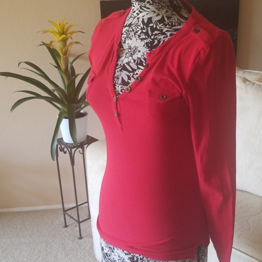 Level Up fitted red deep v neck tshirt